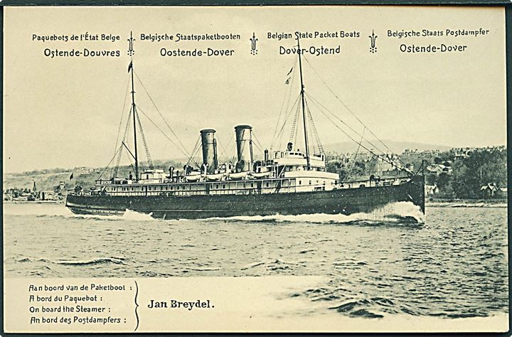 Belgisk, “Jan Breydel”, Ostende-Dover færge. 10 c. ill. helsagsbrevkort. U/no. Kvalitet 9
