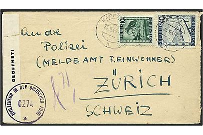 10 gr. og 40 gr. Landskabs udg. på brev fra Kafenberg d. 25.11.1946 til Zürich, Schweiz. Åbnet af britisk censur i Østrig.