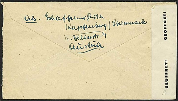 10 gr. og 40 gr. Landskabs udg. på brev fra Kafenberg d. 25.11.1946 til Zürich, Schweiz. Åbnet af britisk censur i Østrig.