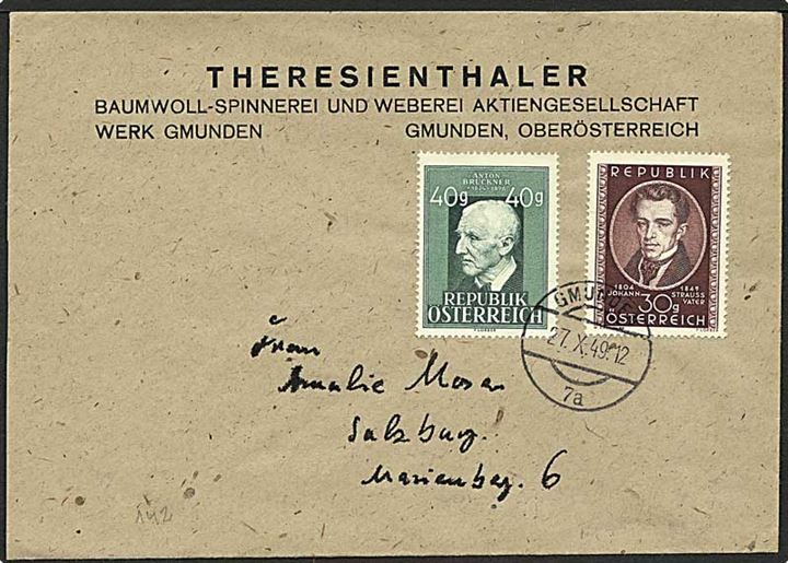 40 gr. Bruckner og 30 gr. Strauss lpå brev fra Wien d. 27.10.1949 til Salzburg.