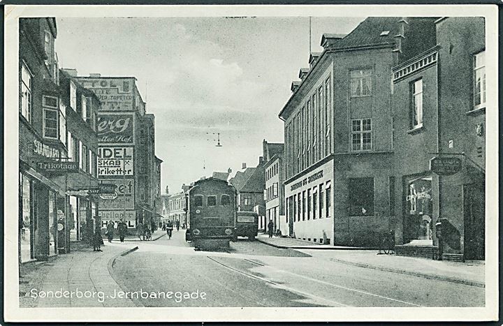 Sønderborg, Jernbanegade med lokomotiv. Stenders Sønderborg no. 49. Kvalitet 7