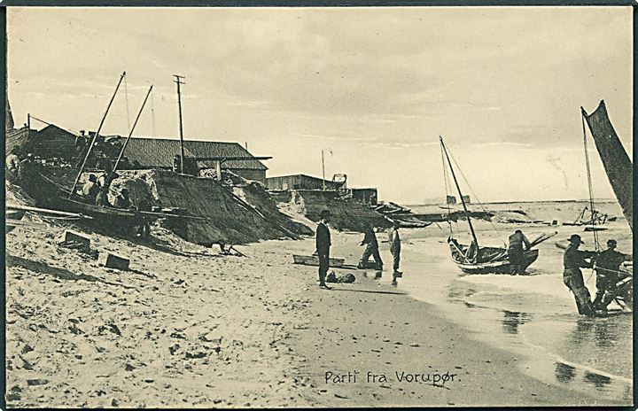 Vorupør, strandparti med fiskere. C. Buchholtz no. 377. Kvalitet 10