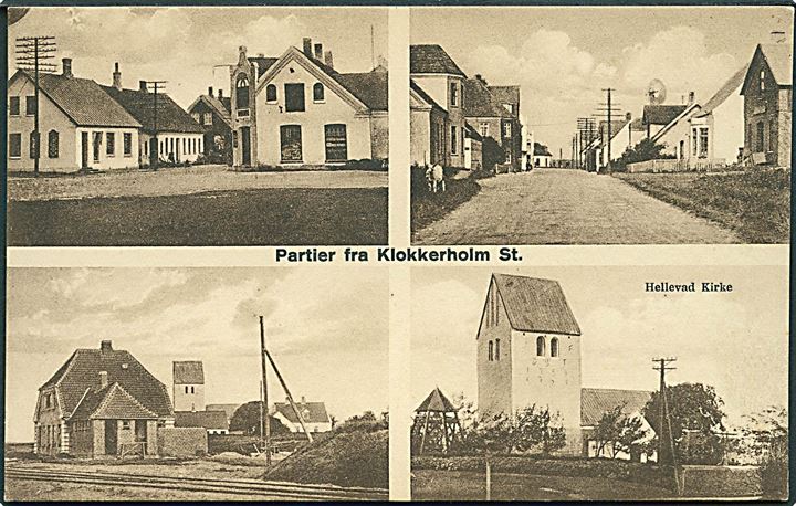 Klokkerholm, partier med bl.a. jernbanestationen og Hellevad kirke. G.O.L.N.-S. No. Z71. Kvalitet 9