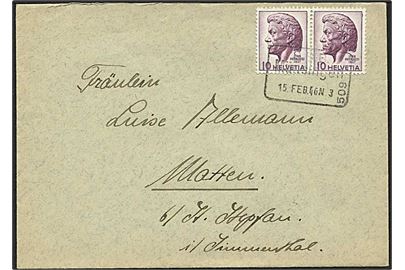 10 centimes violet på brev fra Münsingen d. 15.2.1946 til Matten. Münsingen bureaustempel.