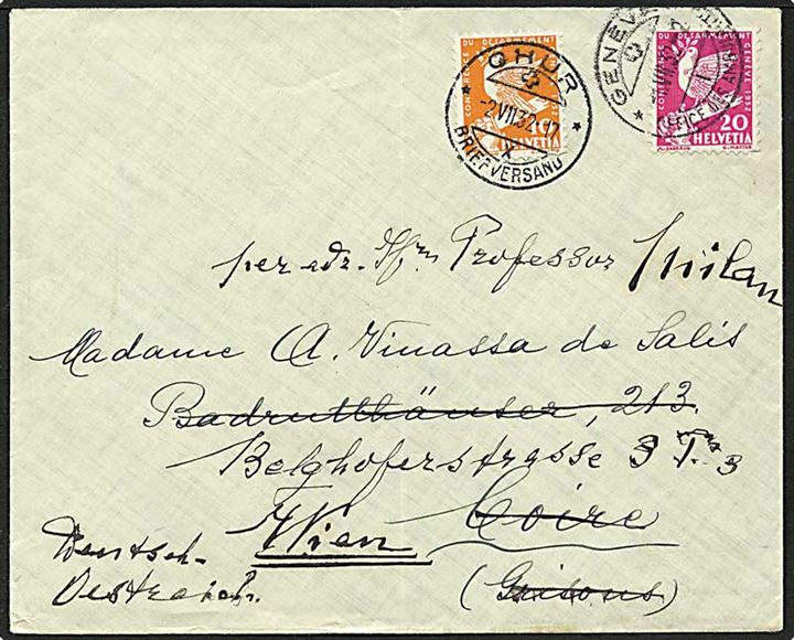 30 centemes på brev fra Chur, Schweiz, d. 2.7.1932 til Wien, Østrig.