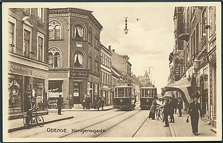 Odense, Kongensgade med sporvogne no. “4” og “11”. Stenders no. 27319. Kvalitet 10