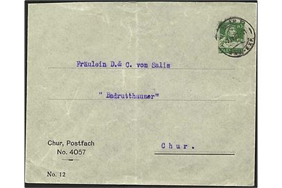 10 centimes grøn lokalt sendt helsagskuvert Chur d. 7.4.1927.