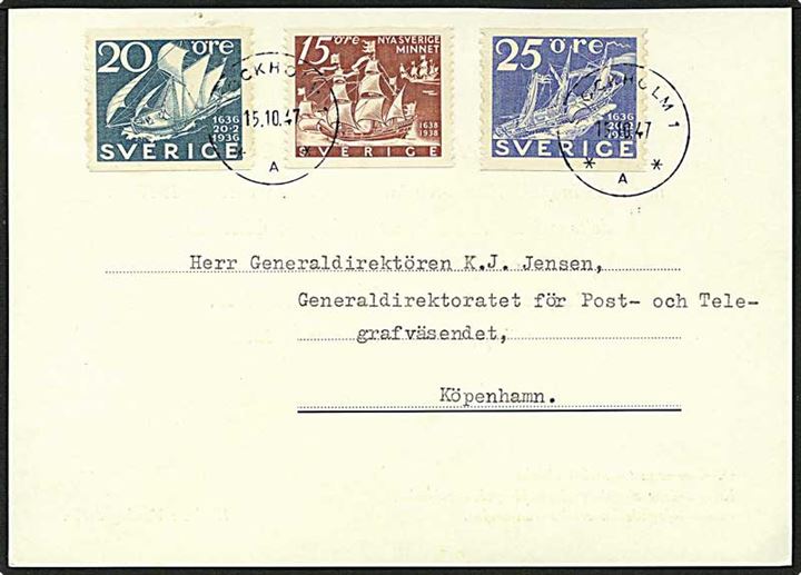 60 øre porto på brevkort fra Stockholm, Sverige, d. 15.10.1947 til København.