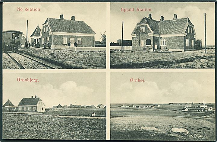 Grønbjerg, No, Spjald og Ørnhøj stationer på Ringkøbing-Ørnhøj-Holstebro Jernbane. JJN no. 5469. Kvalitet 10 