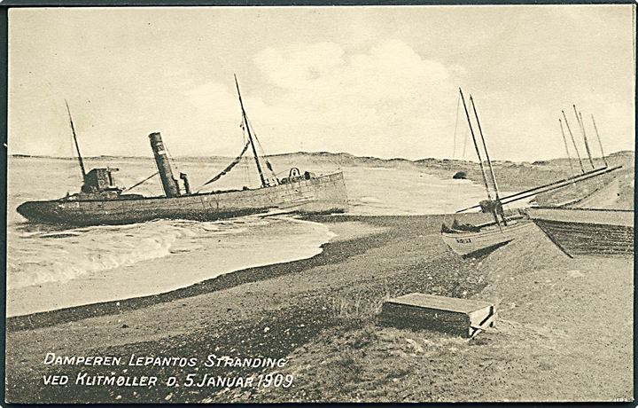Klitmøller, Damperen “Lepantos” stranding d. 5.1.1909. C. Buchholtz no. 351. Kvalitet 10