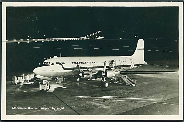 Douglas DC-6 “Alf Viking” OY-KLY fra SAS på Bromma flyveplads. Grafisk Konst no. 50C/366. Kvalitet 8