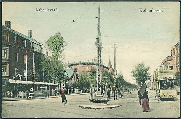 Købh., Aaboulevarden. Glimmer kort  med sporvogn no. 36. No. 6538. Kvalitet 8