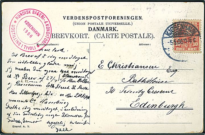 Erhverv. Bager. Nordisk Bageri- og Konditori Udstilling i Tivoli 1906. Udstillingsstempel på bagsiden. U/no. Kvalitet 7