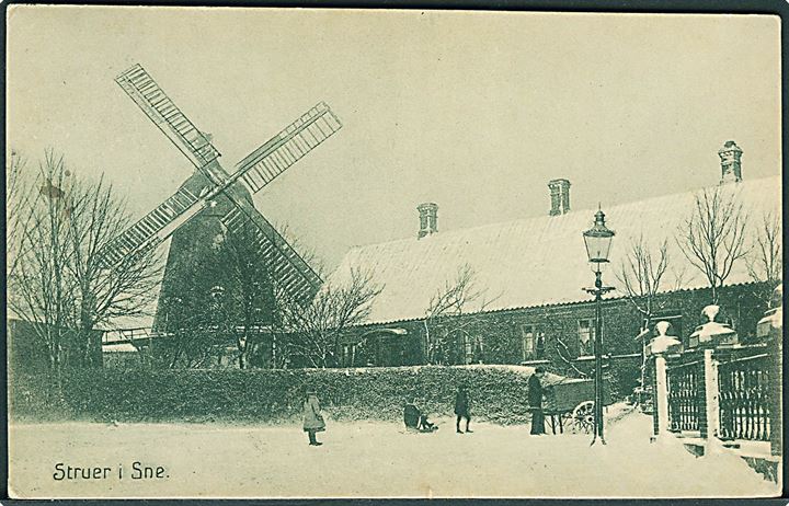 Struer, Olkjærs Mølle i sne. Stenders no. 19043. Kvalitet 8
