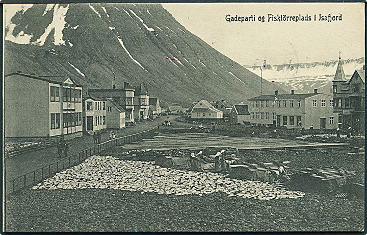 Isafjord, gadeparti med fisketørreplads. Björn Palsson u/no. Kvalitet 8