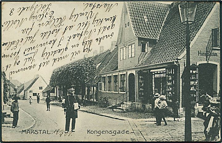 Marstal, Kongensgade med postbud. H. Eschen no. 4119. Kvalitet 7
