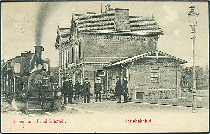 Tyskland, Friedrichstadt, Kreisbahnhof med damptog. E. Klinger u/no. Kvalitet 8