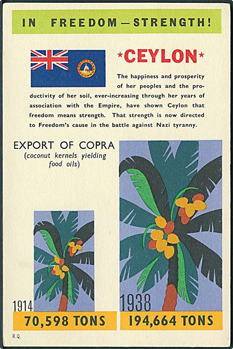 Verdenskrig 2. Propaganda. In Freedom - Strenght! R.Q.  * Ceylon *. No. 51-2093. Kvalitet 8