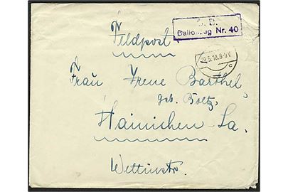 Ufrankeret feltpostbrev stemplet d. 29.5.1918 til Tyskland. Rammestempel: S.B. Ballon-Zug Nr.40. På bagsiden afsender: B.Z.40, DF (Deutsche Feldpost) 2311