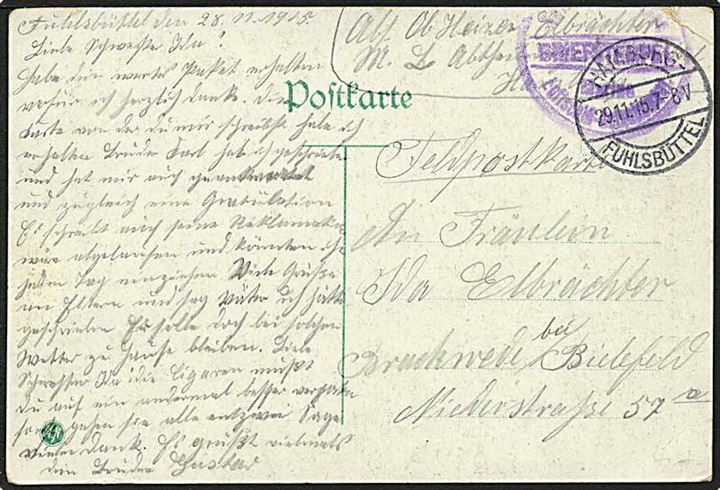 Ufrankeret feltpostkort stemplet Hamburg-Fuhlsbüttel d. 29.11.1915 til Bielefeld. Briefstempel: Marine Luftschiff-Detachement. 