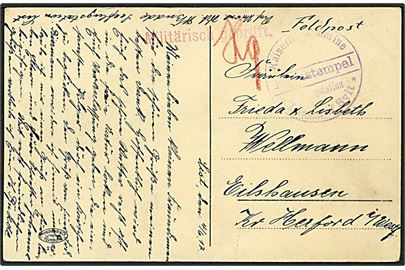 Ufrankeret feltpostbrevkort (Keitum-Sylt) dateret 4.6.1917 til Eilshausen. Briefstempel: Kaiserliche Marine Seeflugstation List auf Sylt med rødt censurstempel: Militärisch geprüft..