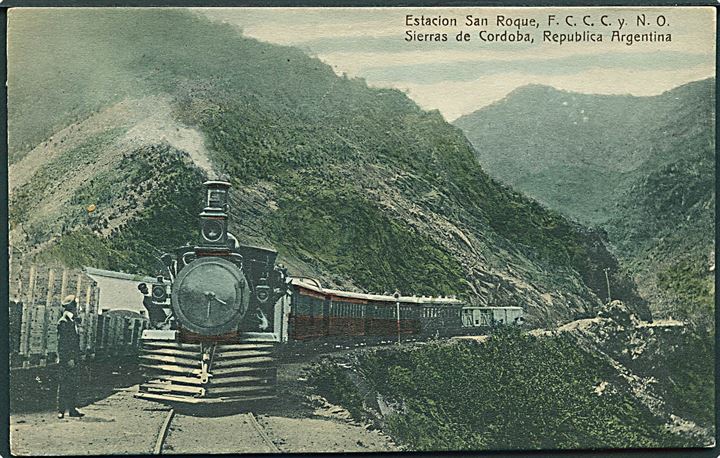 Argentina. Damptog ved San Roque station i Sierras de Cordoba. R. Rosauer no. 414a. Kvalitet 9