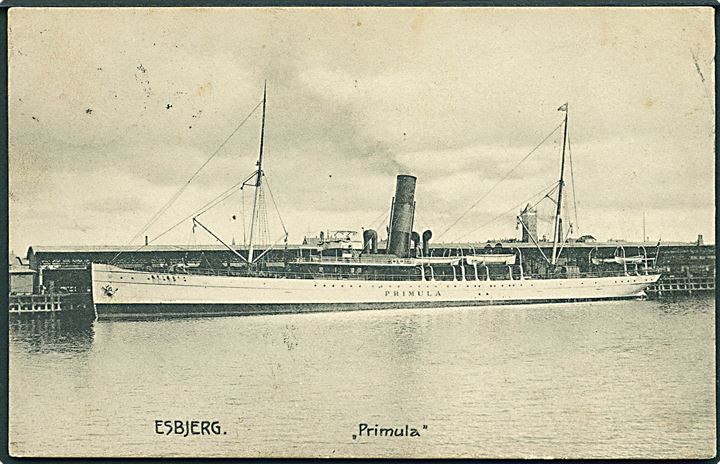 “Primula”, S/S, DFDS dampskib på ruten Esbjerg - Harwich. Esbjerg Papirforsyning no. 9511. Kvalitet 7