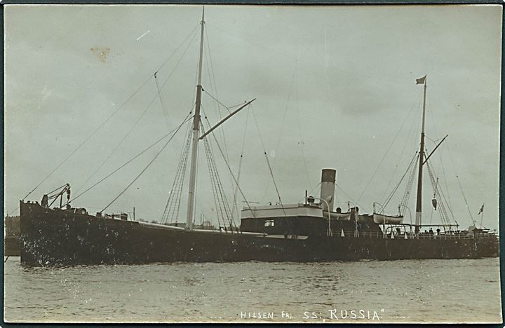 “Russia”, S/S, Kjøbenhavn D/S (1889-1917). Sænket af tysk ubåd UC36 d. 17.3.1917. Fotokort u/no. Kvalitet 8