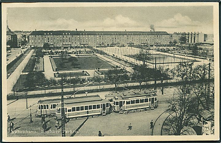 Købh., Enghave Plads med sporvogne linie 3. Rudolf Olsen no. 1221. Kvalitet 8