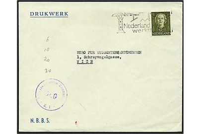 5 cent grøn på brev fra Holland d. 4.9.1950 til Wien, Østrig. Allieret efterkrigscensur.