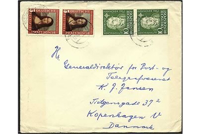 30 pfennig porto på brev fra Kleinhenback, Tyskland, d. 18.10.1952 til København.