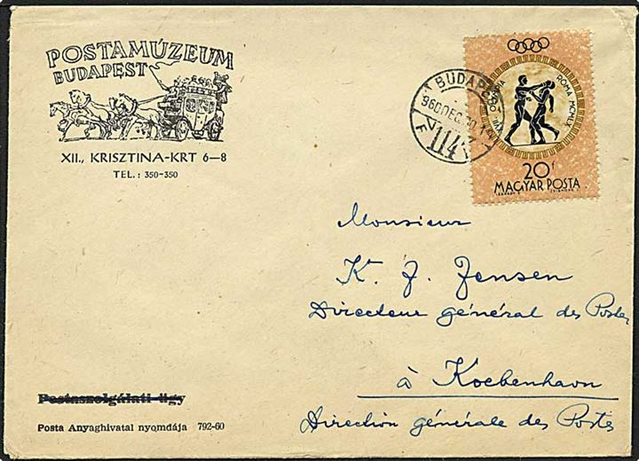 20 forint Olympiade på brev fra Budapest, Ungarn, d. 30.12.1960 til København.