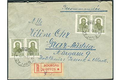 3 l. (4) på anbefalet brev fra Bourgas d. 23.12.1929 til Graz, Østrig. Fold.