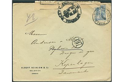 25 l. single på brev fra Saloniki d. 19.3.1920 til København, Danmark. Åbnet af græsk censur.