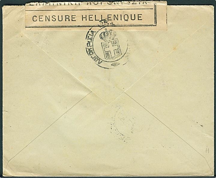 25 l. single på brev fra Saloniki d. 19.3.1920 til København, Danmark. Åbnet af græsk censur.