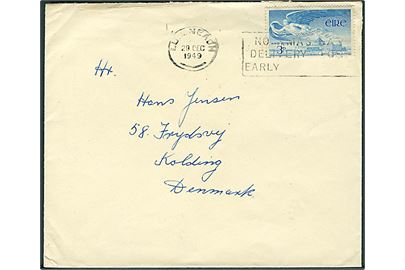 3p single på brev fra Luimneach d. 20.12.1949 til Kolding, Danmark.