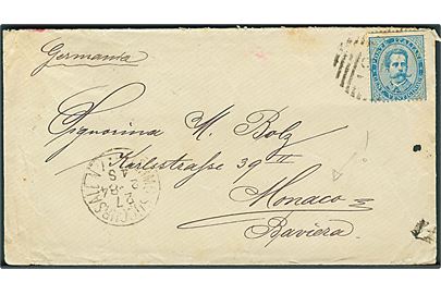 25 c. Umberto I single på brev fra Palermo d. 27.2.1884 til Monaco, Bayern, Tyskland.