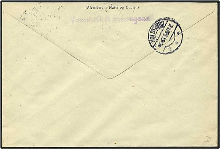 20 øre blå cpå adressebrev fra København d. 15.6.1915 til Holstebro. Mærket med perfin G.28 - Gammeltoft Schougaard.