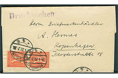 40 pfg. Ciffer i parstykke på infla korsbånd fra Neukölln d. 28.4.1922 til København, Danmark.