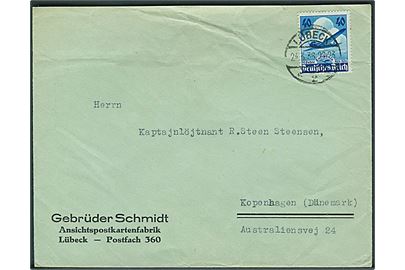 40 pfg. Lufthansa single på brev fra Lübeck d. 24.3.1936 til København, Danmark.