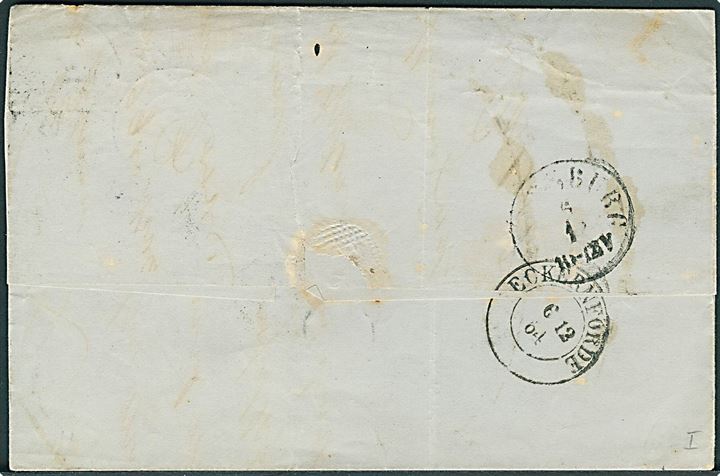 Herzogth. Schleswig. 1 1/4 Sch. stukken kant på brev stemplet Arnis d. 5.12.1864 via Eckernförde til Rendsburg.