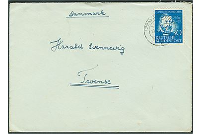 30 pfg. Philipp Reis single på brev fra Neuss d. 15.12.1952 til Troense, Danmark.