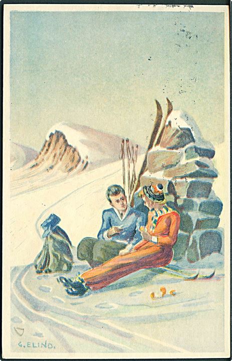 7 øre Posthorn og Røde Kors Julemærke 1935 på lokalt julekort i Halden d. 23.12.1935.