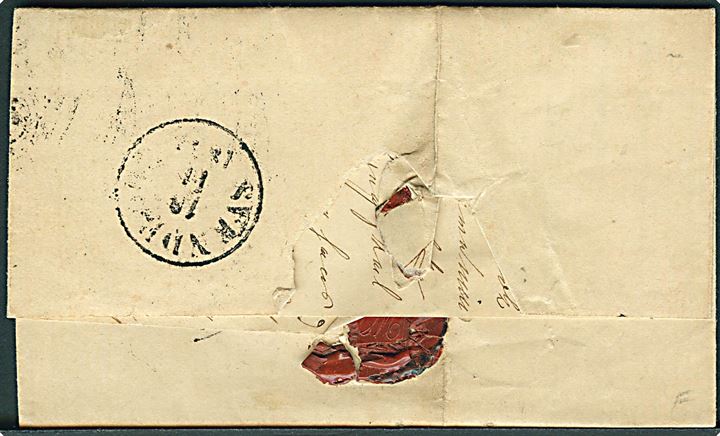 4 R.B.S. Thiele III tæt klippet på brev annulleret med nr.stempel 70 og med svagt sidestempel antiqua Svendborg d. 16.11.1854 på bagsiden til Kjøbenhavn.