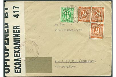 5 pfg. Bizone og 24 pfg. (3) på brev fra Grossrhüden über Seesen d. 27.8.1946 til Flygtningelejr Vester Allé i Aalborg, Danmark. Åbnet af allieret censur i Tyskland.