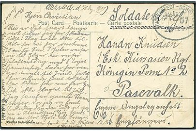 Ufrankeret soldaterbrevkort dateret Oested d. 20.8.1909 med ovalt bureaustempel Sommerstedt - Schottburg Bahnpost Zug 57 d. 20.8.1909 til soldat i Pasevalk.