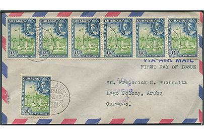 1½ cents (7) på FDC fra St. Eustatius s. 1.2.1943 til Aruba. Hollandsk censur fra Curacao.