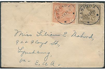 50 c. og 1 Fr. på brev fra Kabinda d. 3.2.1927 til Lynchburg, USA. Missionærbrev.