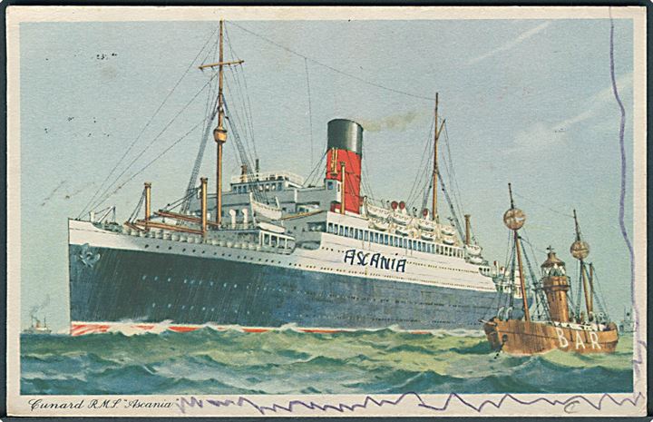 2½d George VI på brevkort (Cunard R.M.S. Ascania) annulleret med canadisk skibsstempel Halifax N.S. / Paquebot Posted at Sea d. 4.12.1951 til Wien, Østrig. Østrigsk efterkrigscensur.