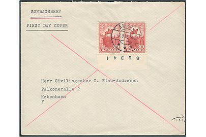 30 øre 1000 års udg. i parstykke på FDC sendt som søndagsbrev fra Aalborg d. 3.9.1955 til København.